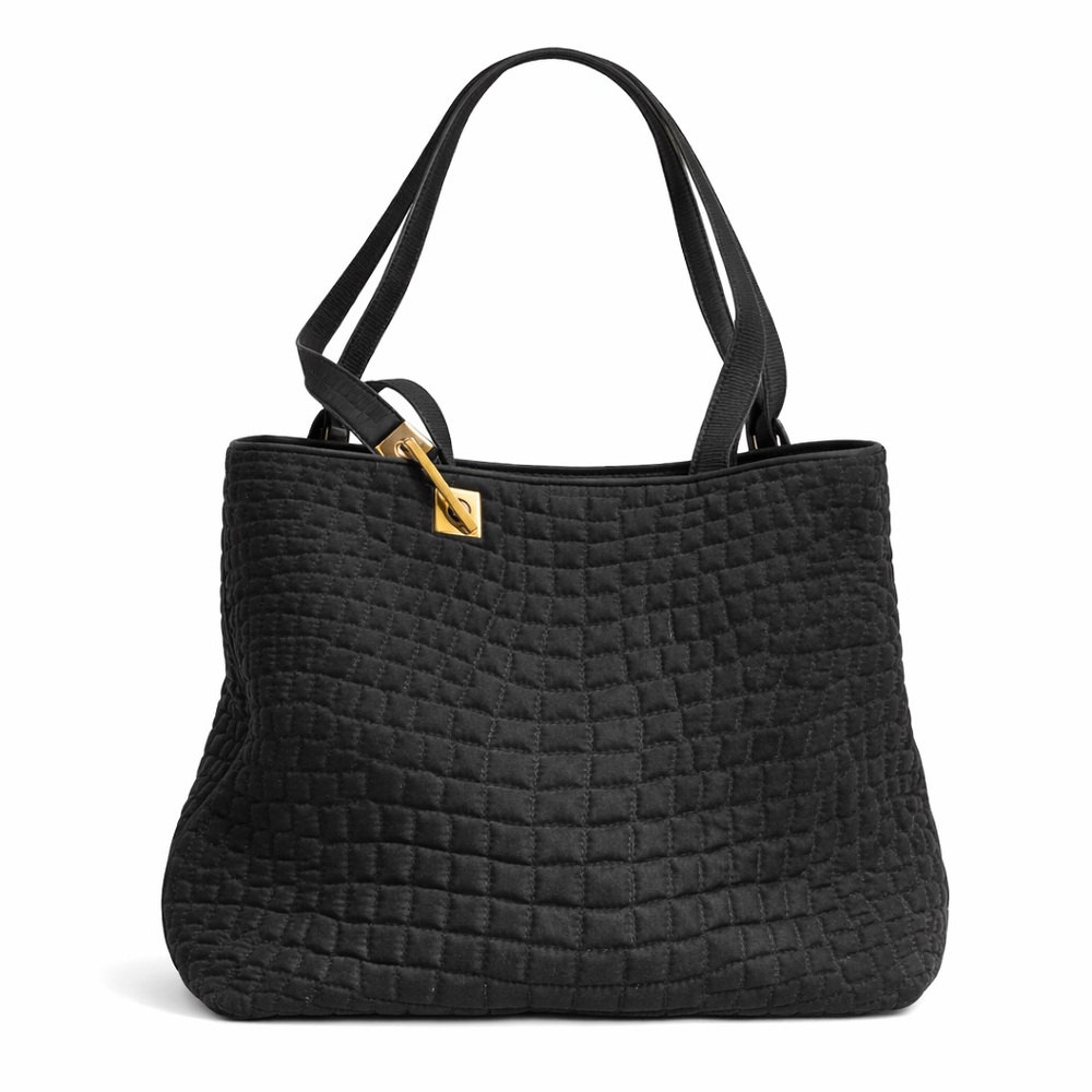 Valentino Orlandi Black Quilted Tote Bag Gold Hardware Made in Italy
